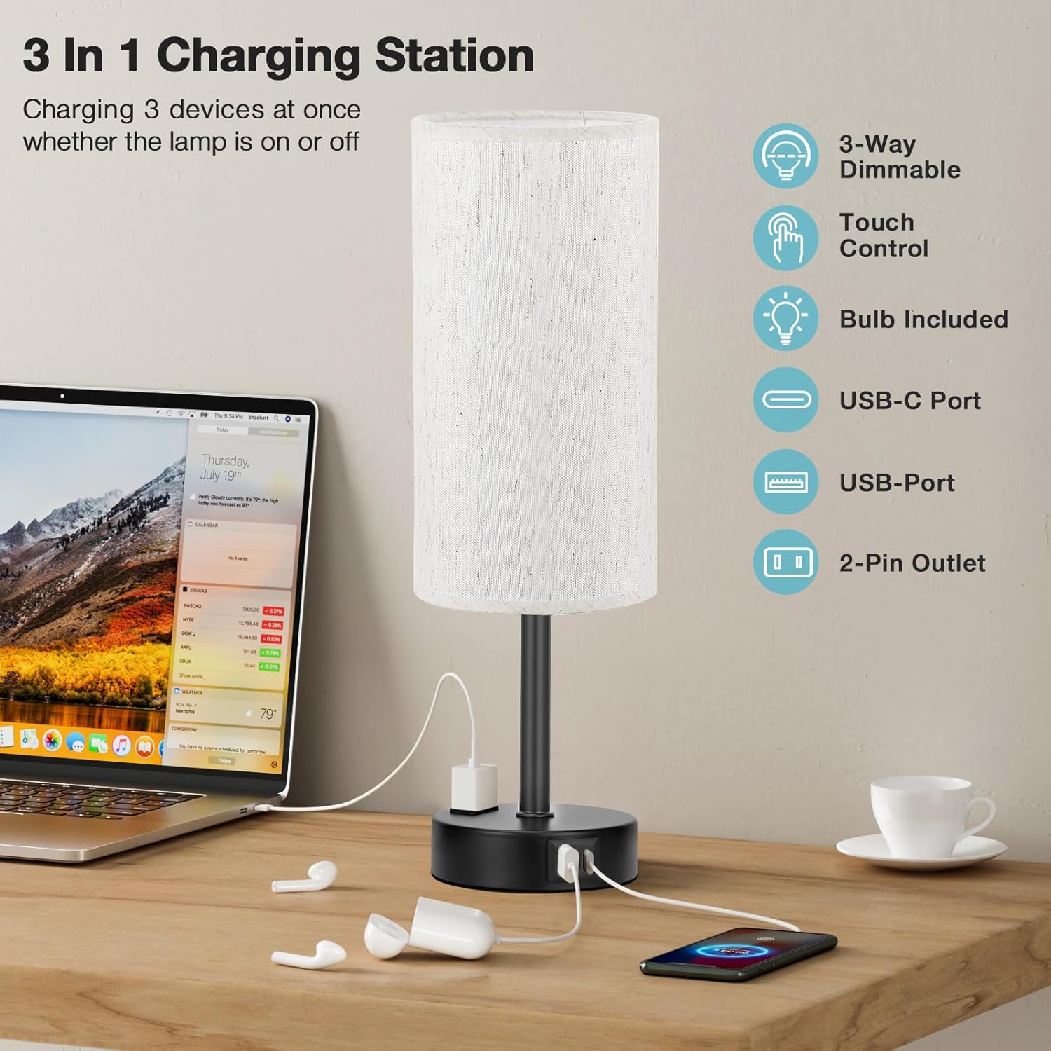 3-Way Dimmable USB Bedside Lamp - Image 4
