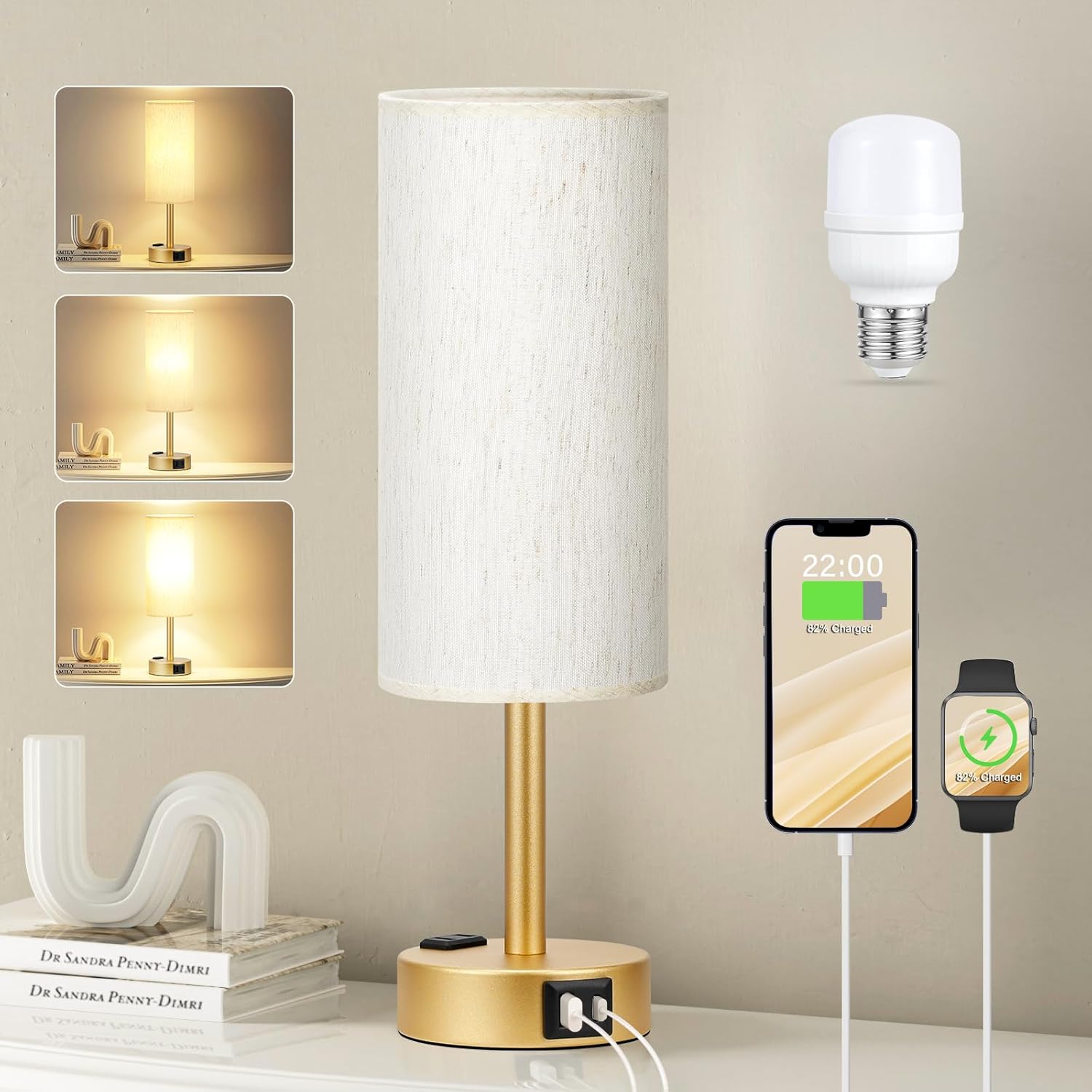 3-Way Dimmable USB Bedside Lamp - Image 3