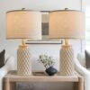 Beige Ceramic Bedside Lamp Set