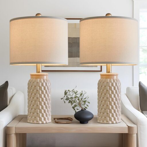 Beige Ceramic Bedside Lamp Set