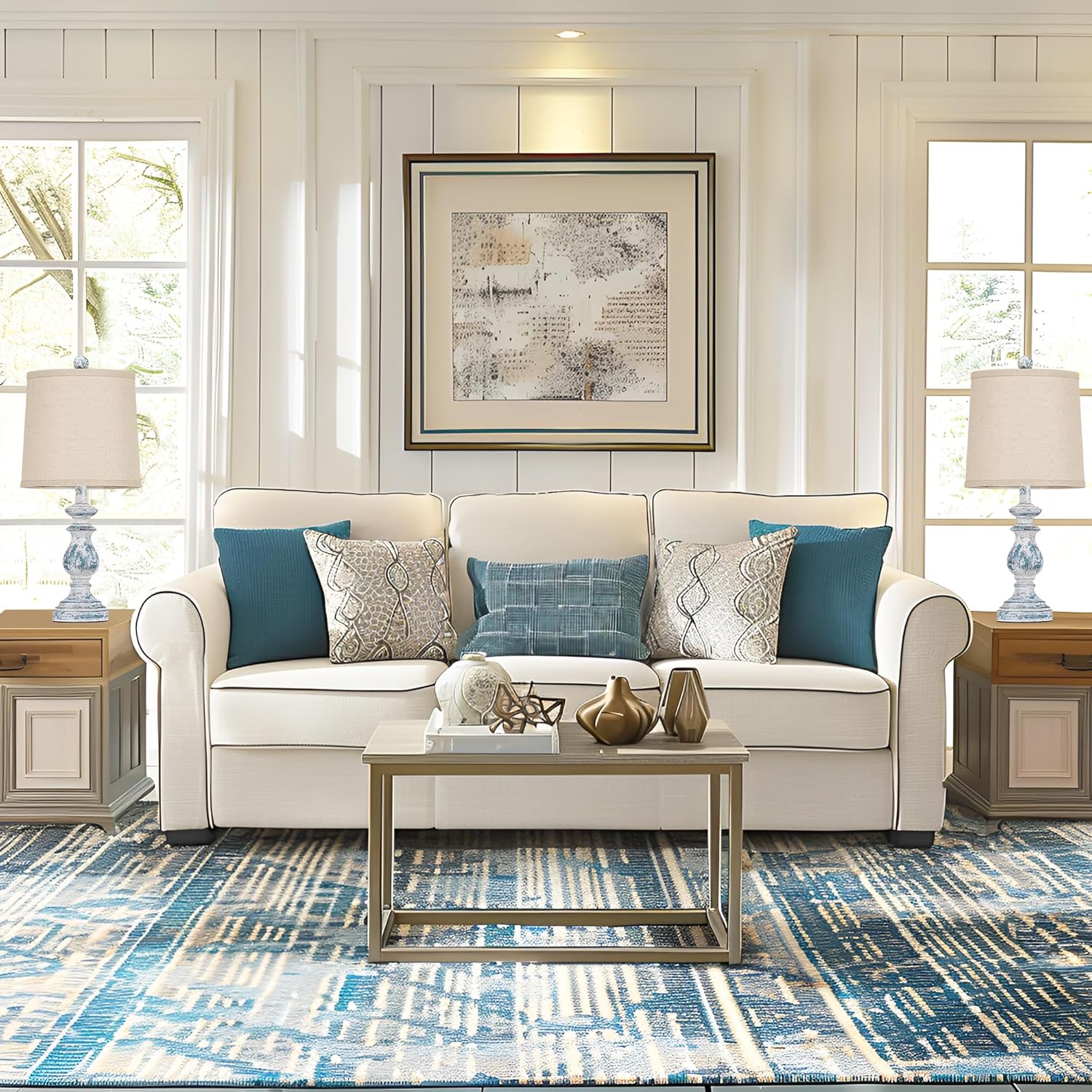 Blue Vintage Farmhouse Bedside Lamps - Image 4