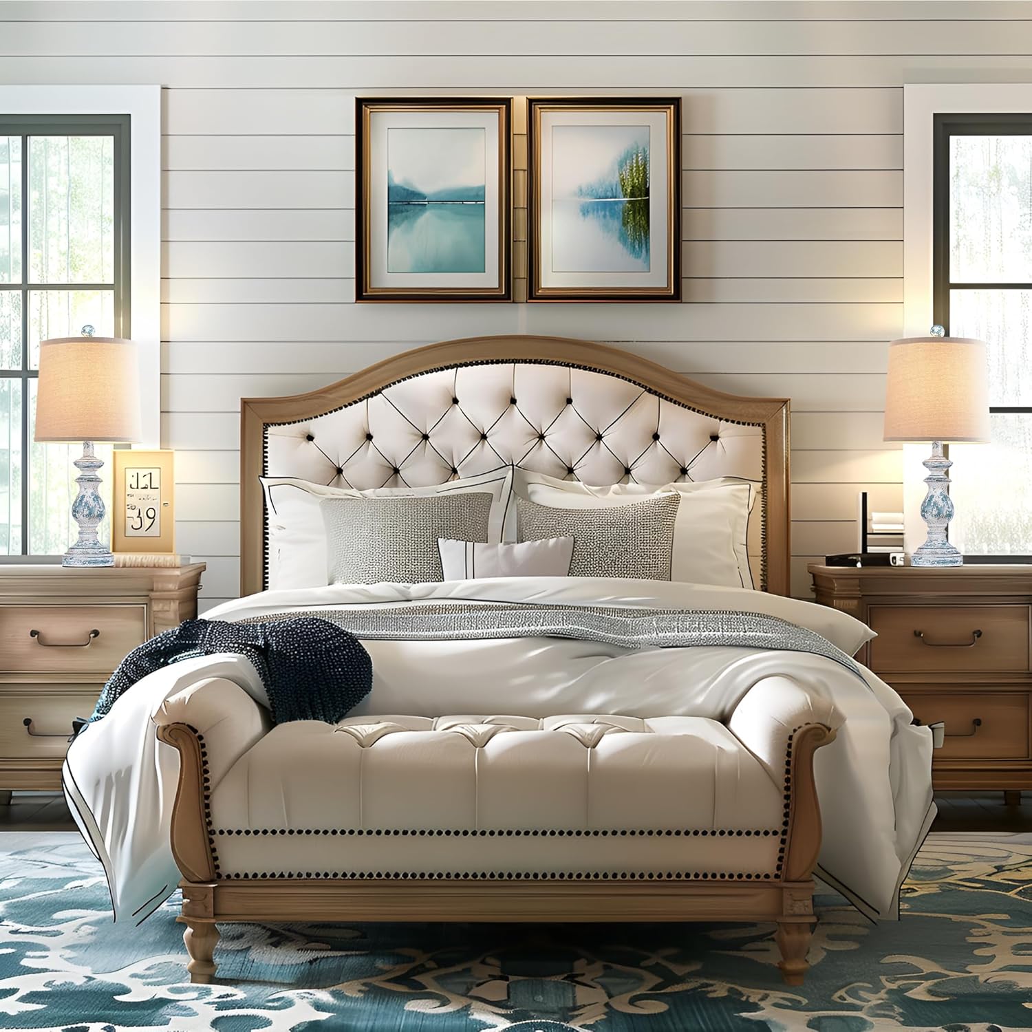 Blue Vintage Farmhouse Bedside Lamps - Image 3