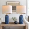 Dark Blue Ceramic Bedside Lamp Set