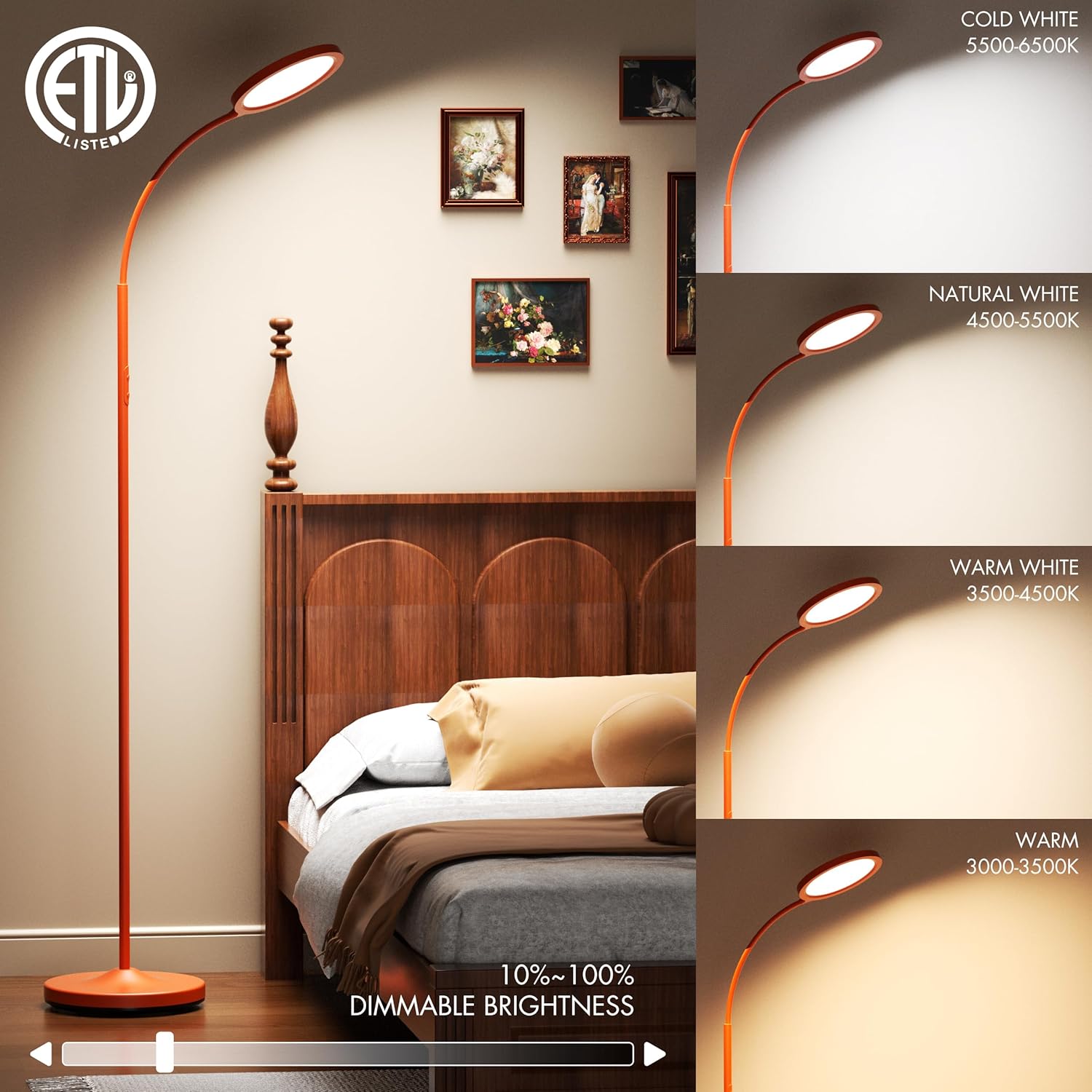 Dimmable LED Floor Lamp Orange - Image 4