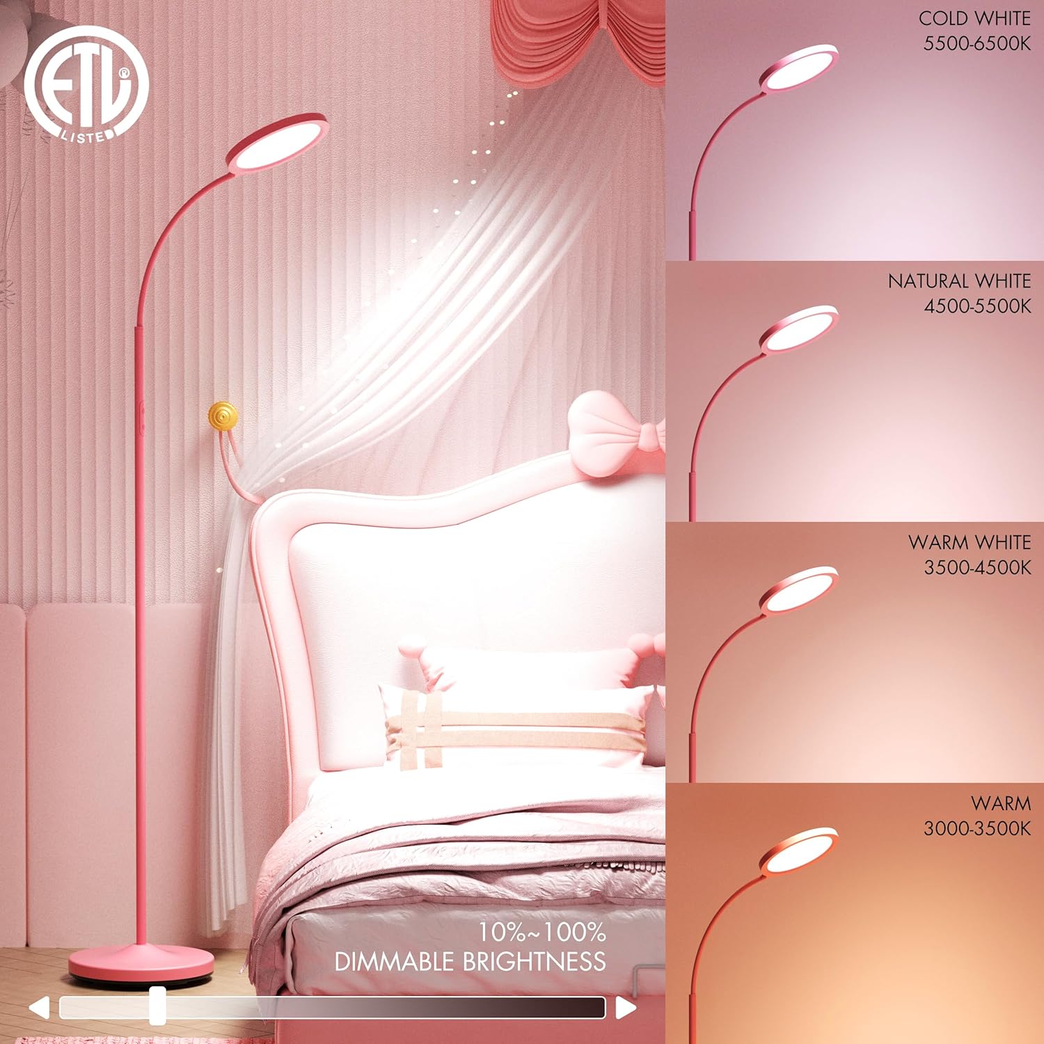 Dimmable LED Floor Lamp Pink - Image 3