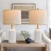 White Ceramic Bedside Lamp Set