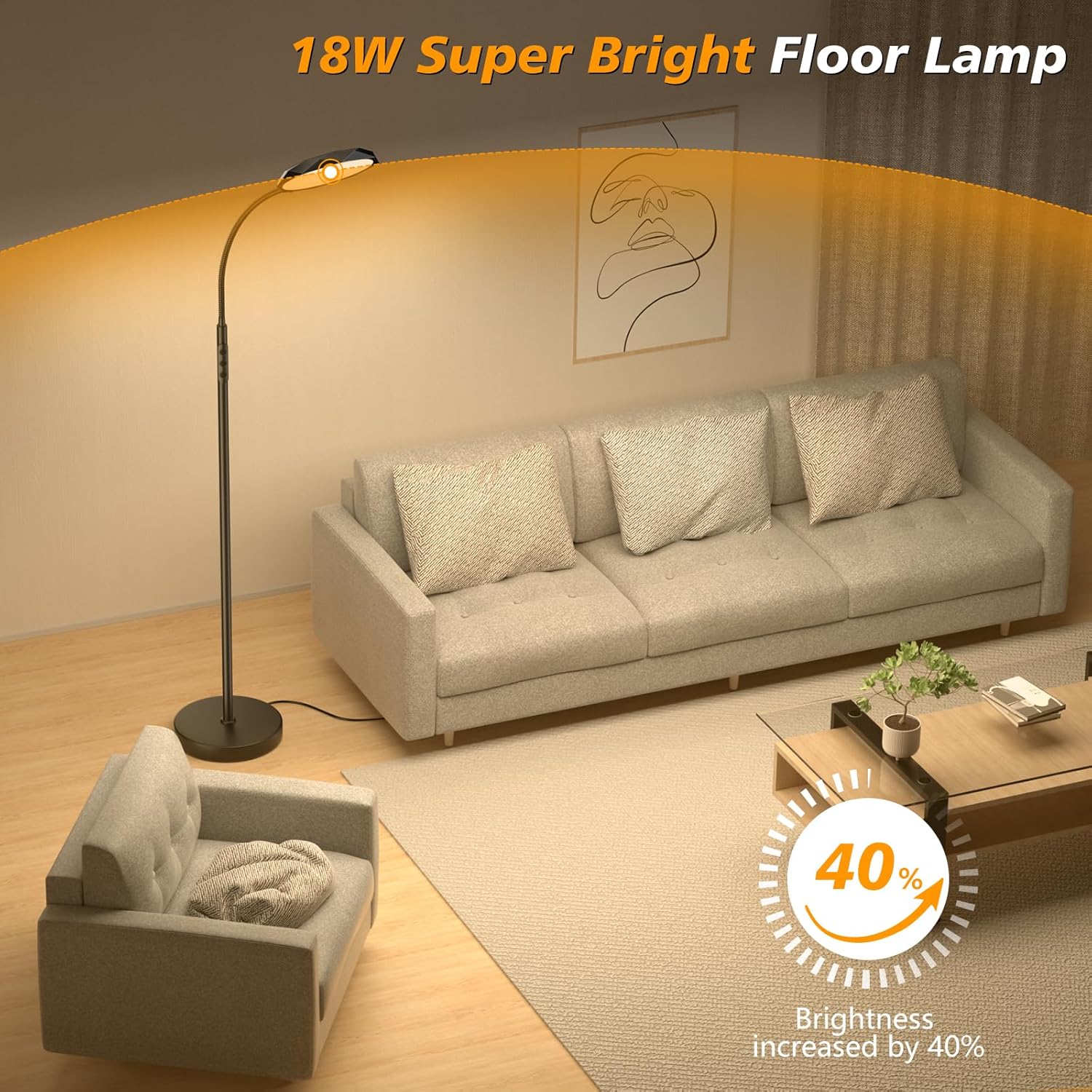18W LED Floor Lamp with Dimmer - Image 3