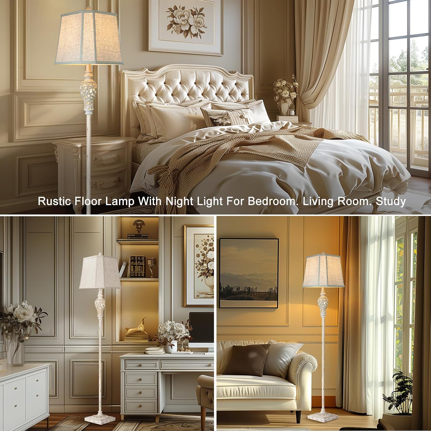 65'' Rustic Floor Lamp with Nightlight - Image 4