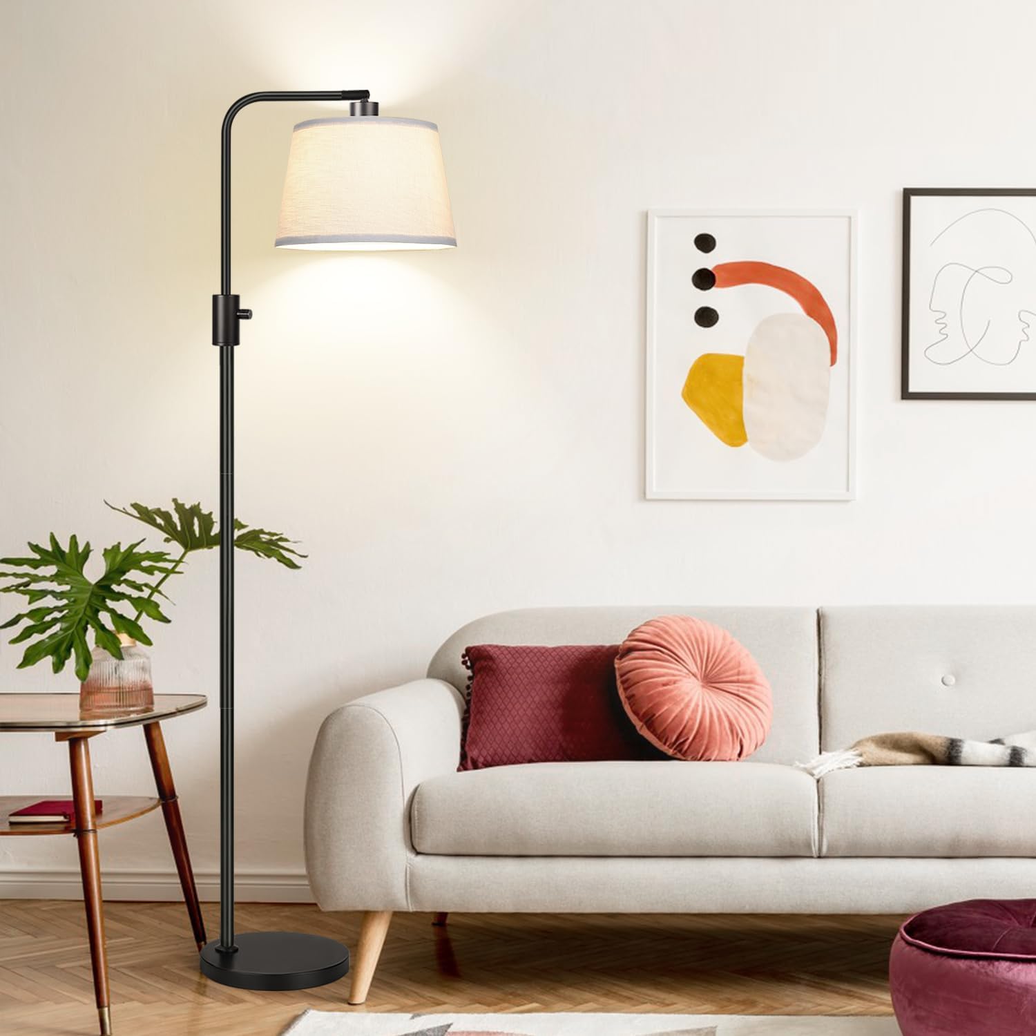 Arc Floor Lamp with Linen Shade - Image 2