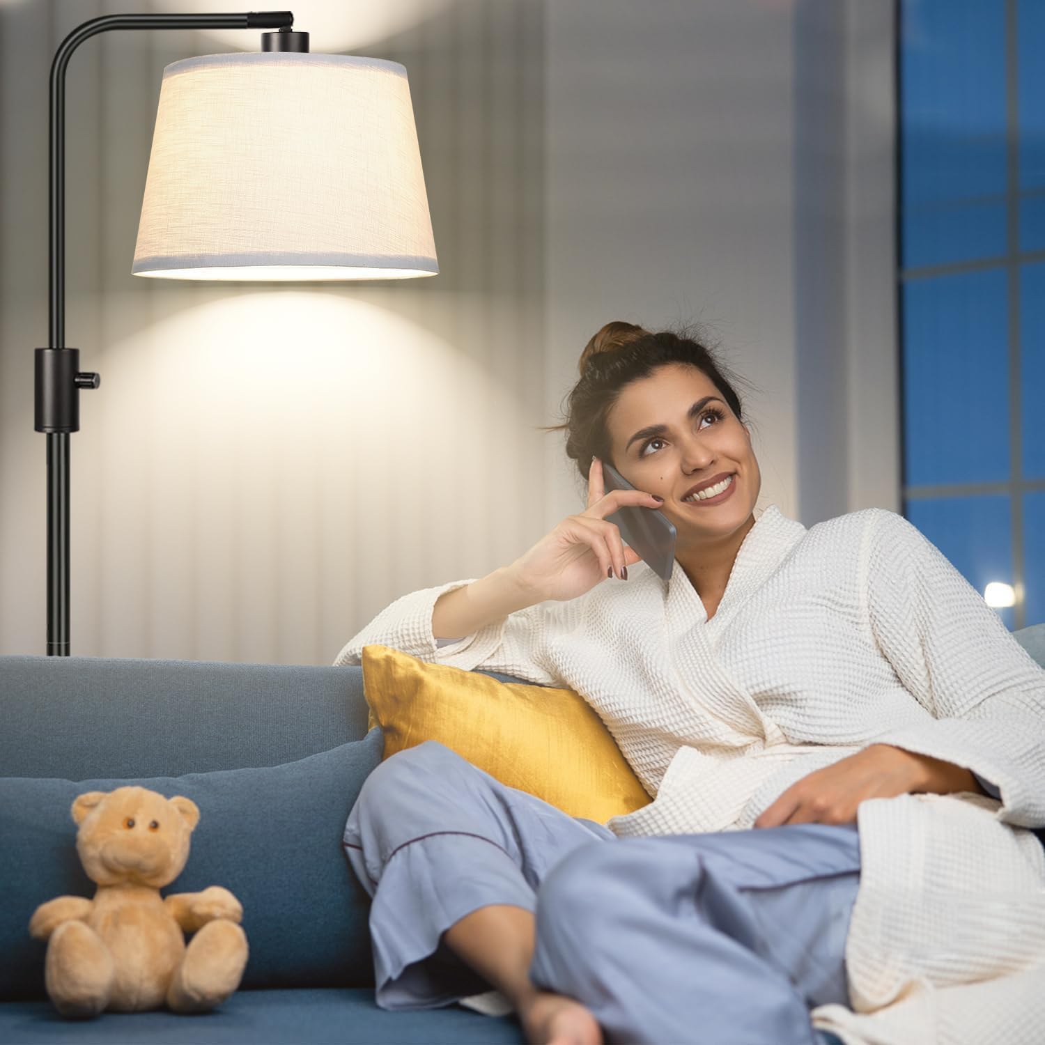 Arc Floor Lamp with Linen Shade - Image 3