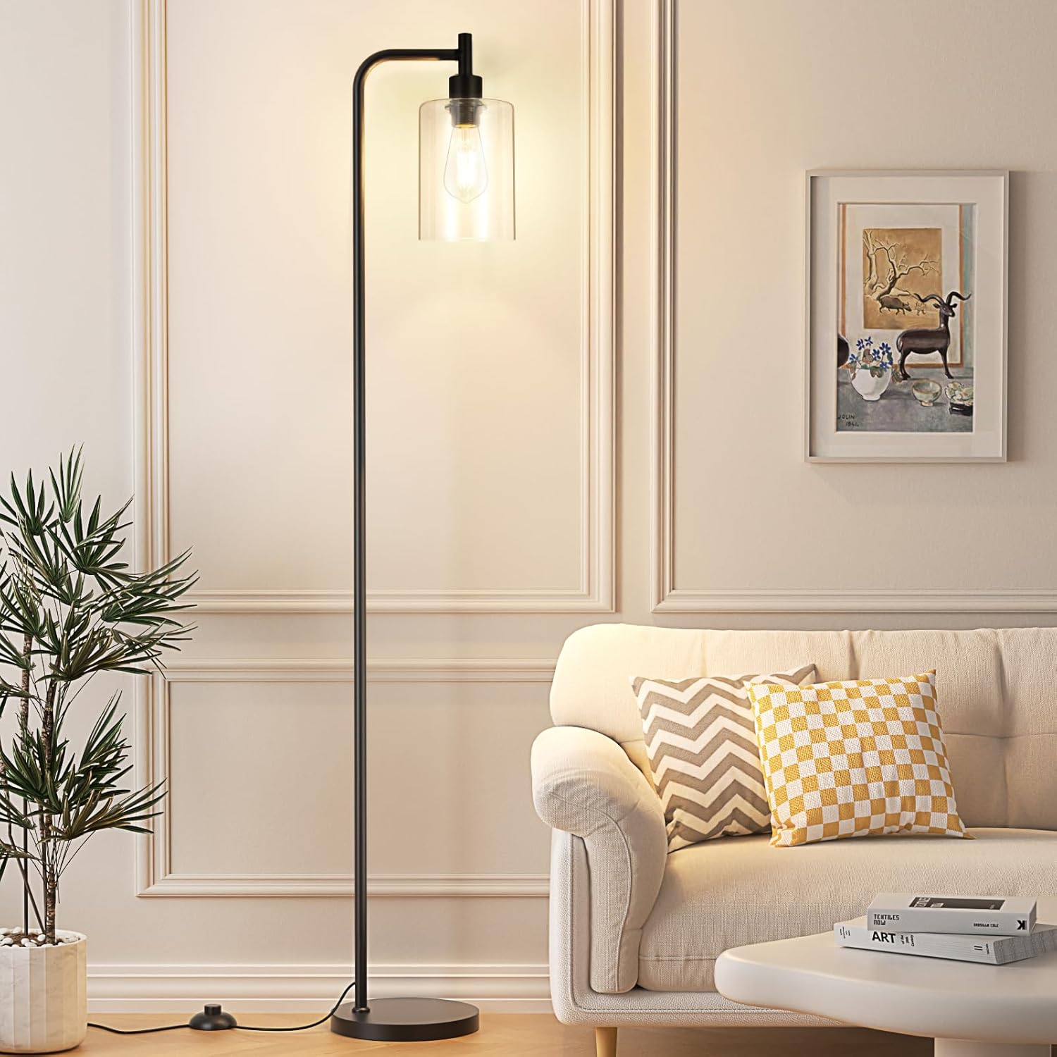 Black Industrial Floor Lamp with Glass