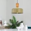 Green Wood Brass Pendant Light