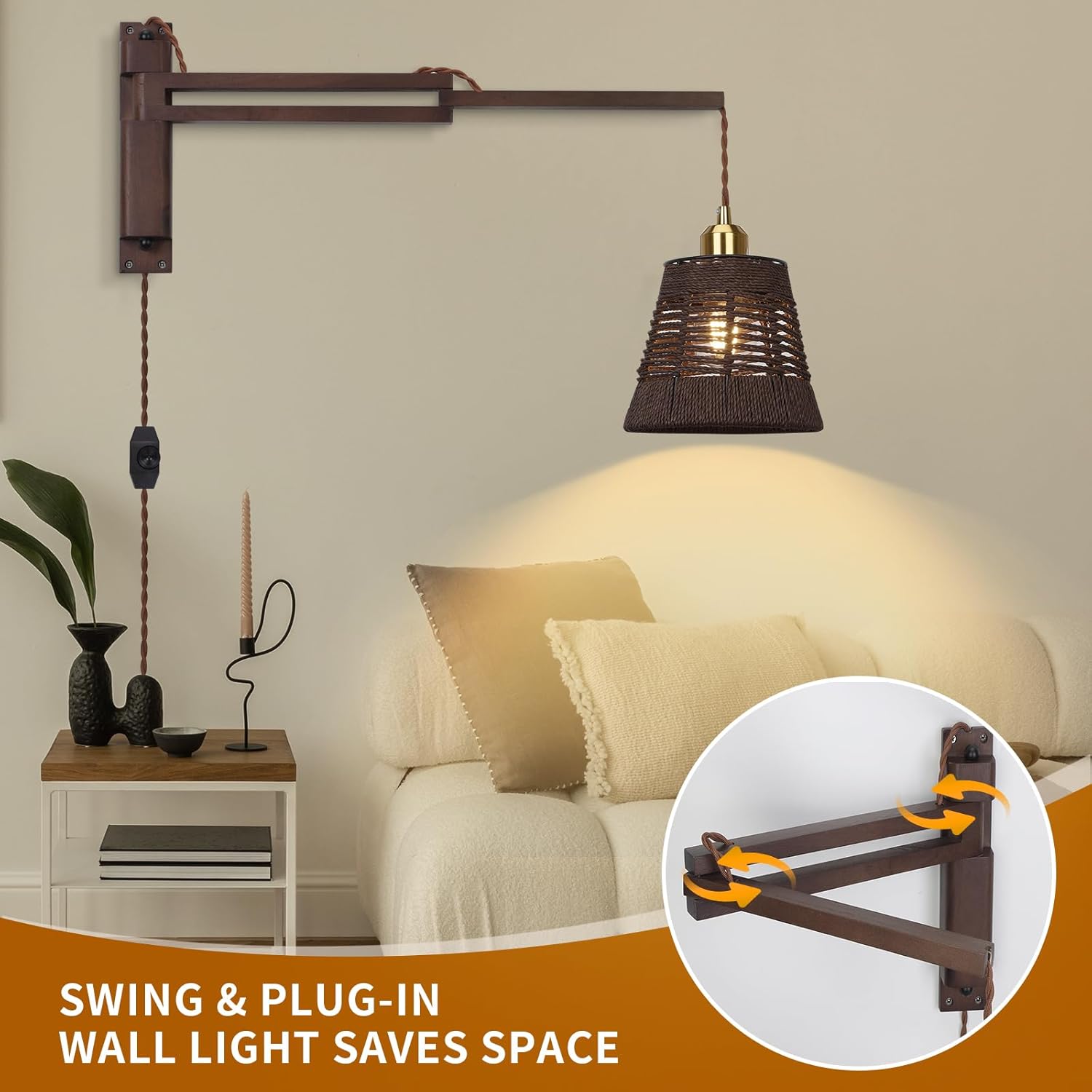 Wood Wall Lamp with Switch - Image 3