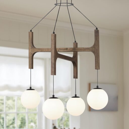 Farmhouse Wood 4-Light Globe Chandelier